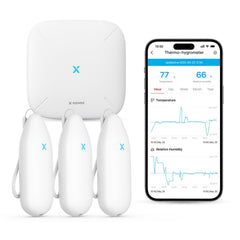 X-Sense front view of base and sensor showing compact setup and connectivity benefit