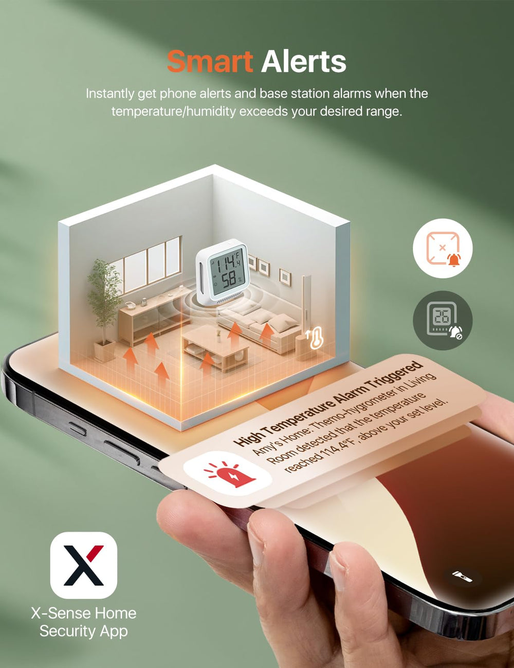 X-Sense sensor on plant shelf tracking humidity for healthier indoor plants