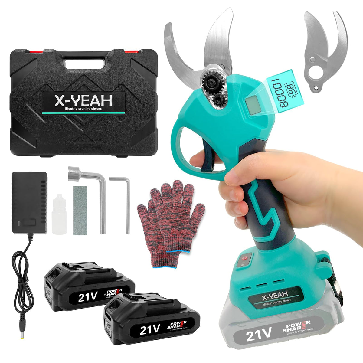 X-YEAH pruning shears front view showing compact body and ergonomic grip for comfort