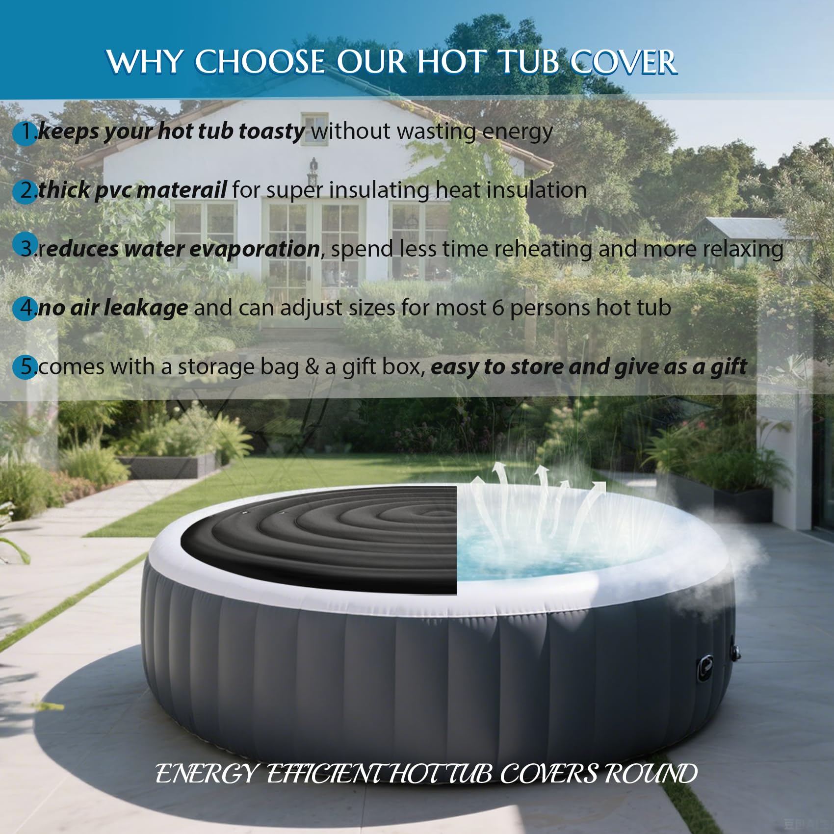 Xajerter cover installed outdoors protecting spa from debris and weather