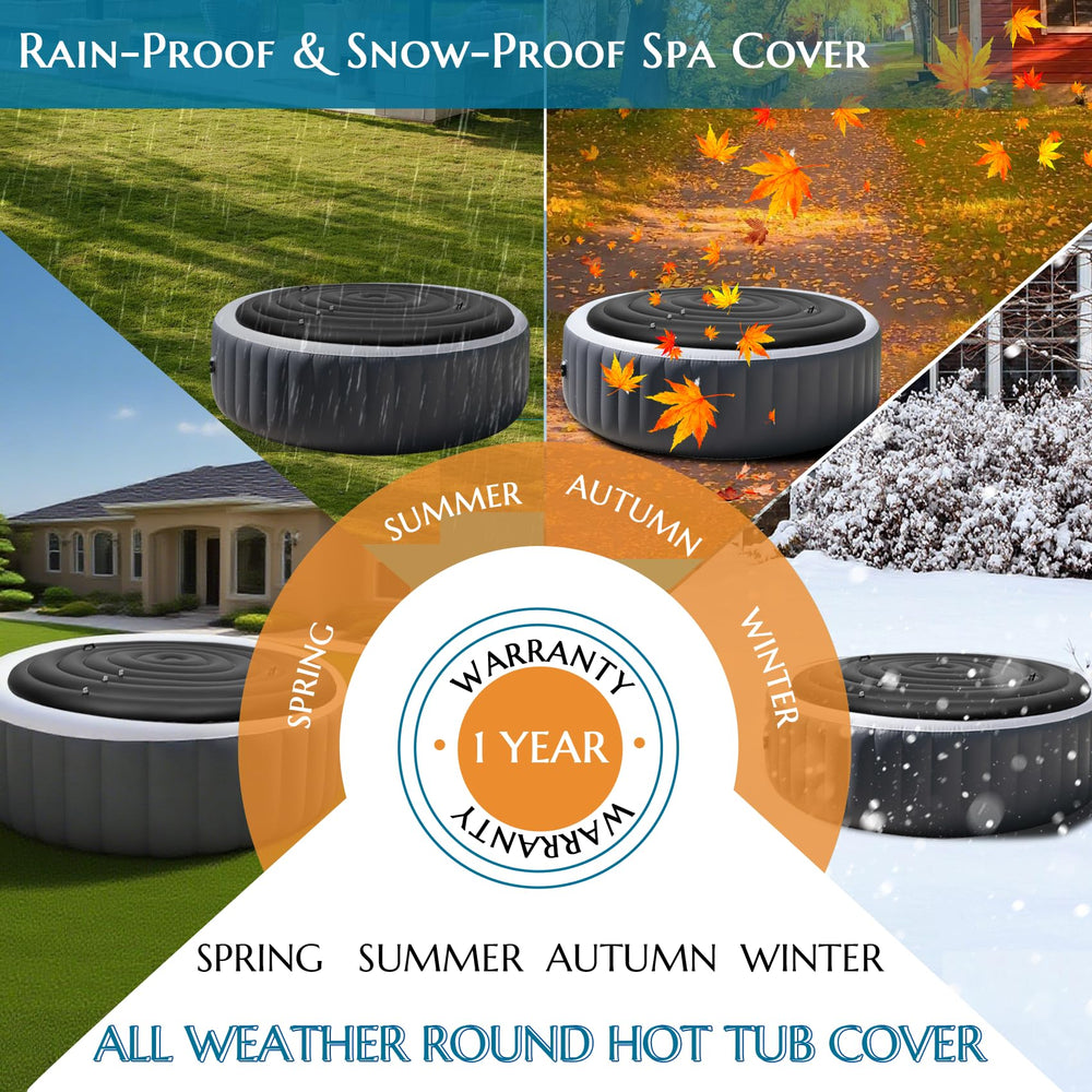 Xajerter cover on spa in backyard lifestyle scene, protects against elements