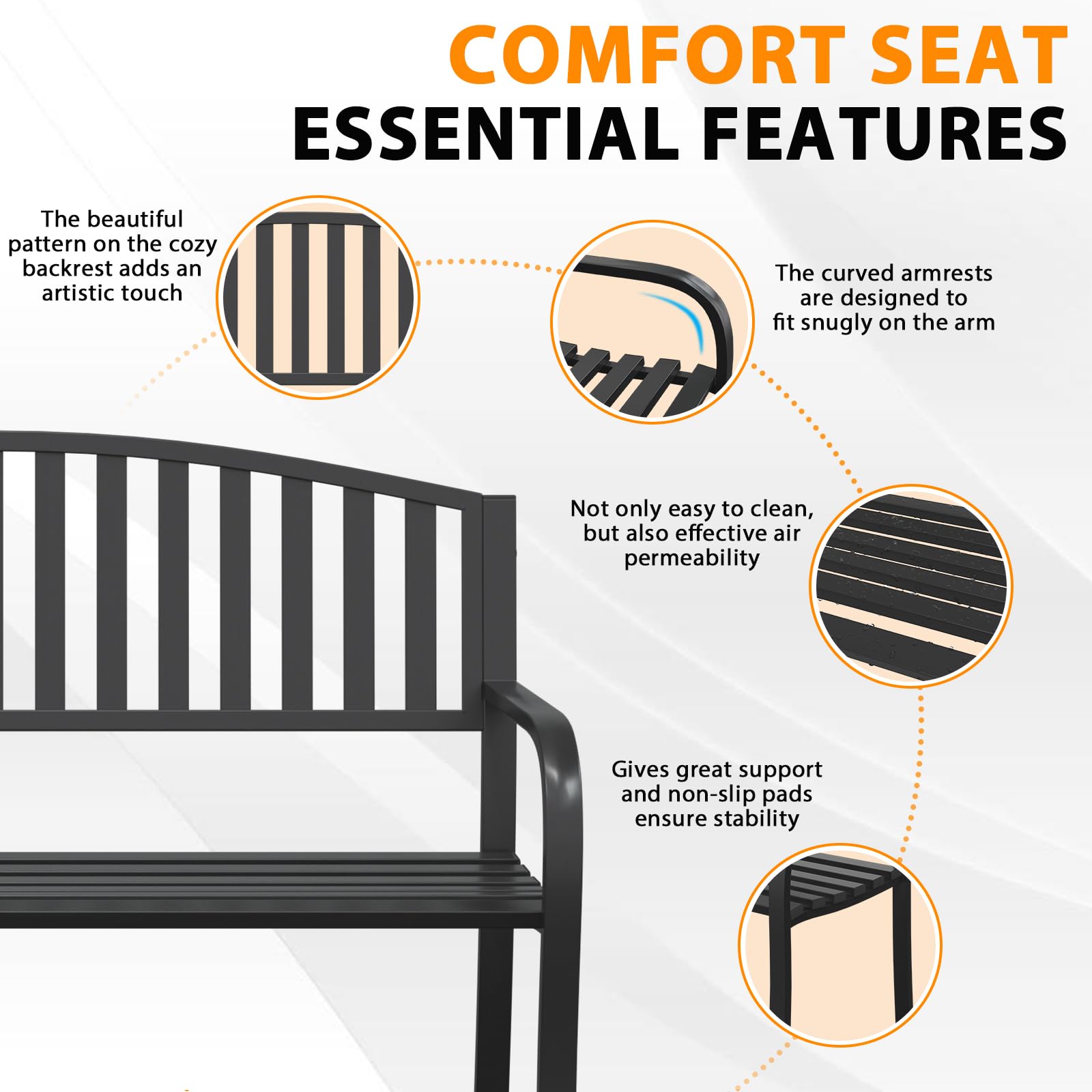 Xalvora backrest curve detail illustrating ergonomic comfort benefit