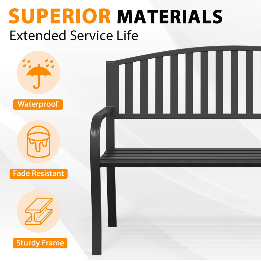 Xalvora bench with two people demonstrating seating capacity and scale