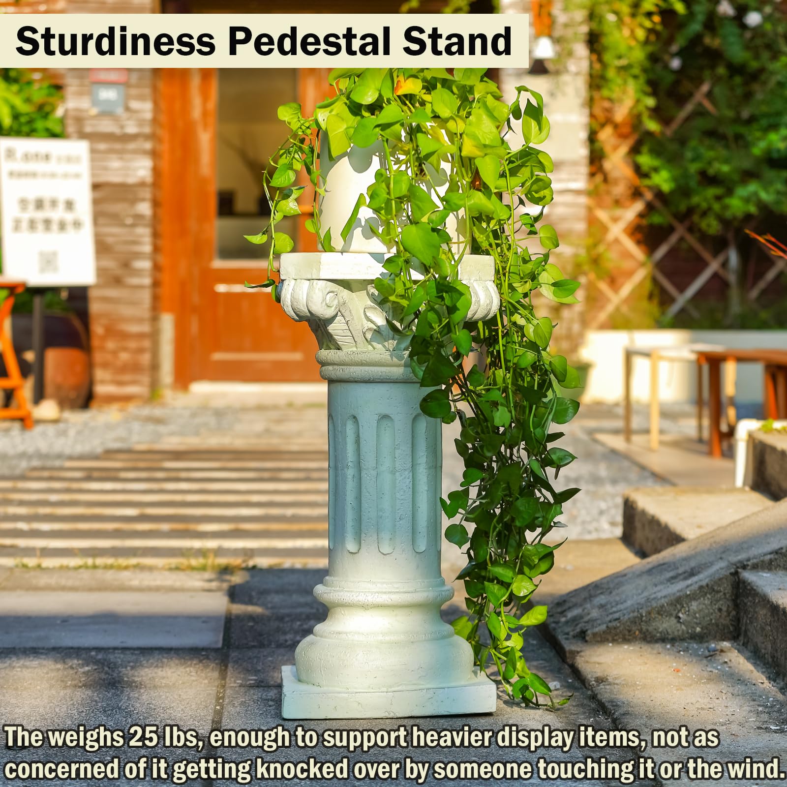 XAONIEN pedestal in garden scene adding height and architectural interest to landscaping