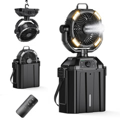 XAP front view of black misting fan showing controls and airflow benefit
