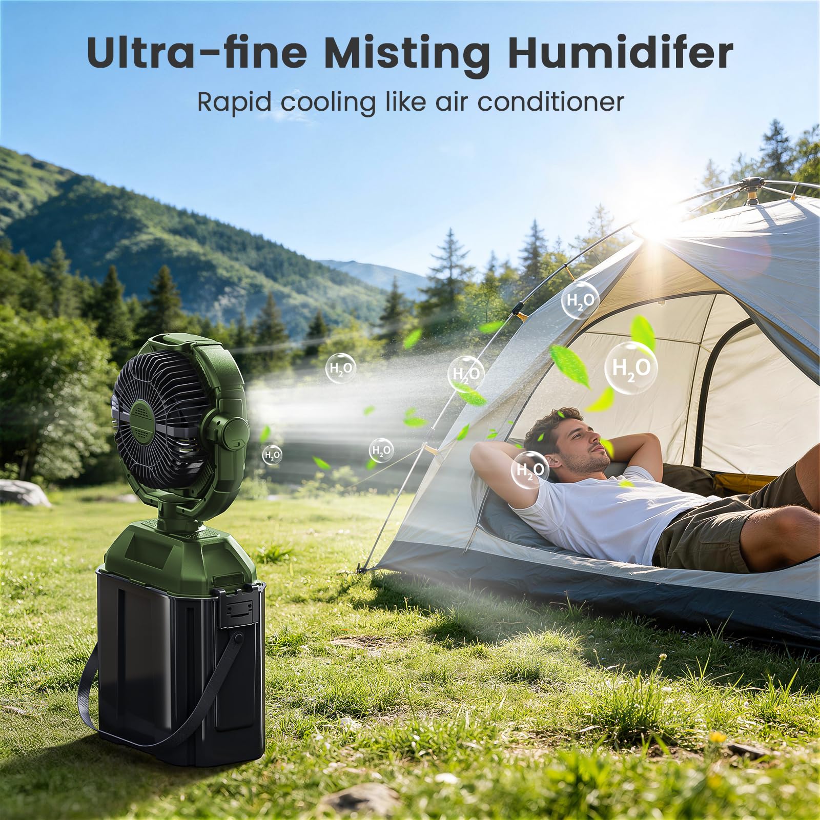 XAP hanging from a tent pole offering hands-free cooling