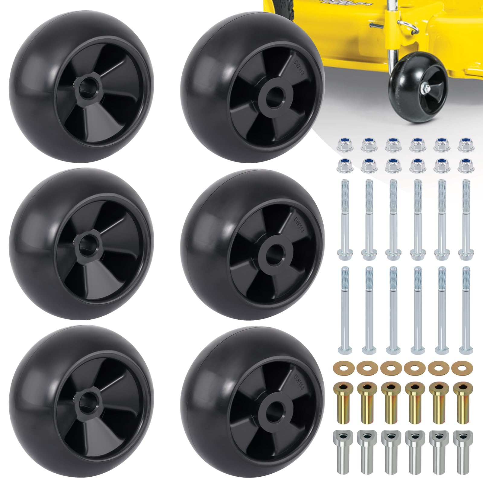 XaXmTee front view of 6-pack deck wheels kit showing complete replacement set benefits