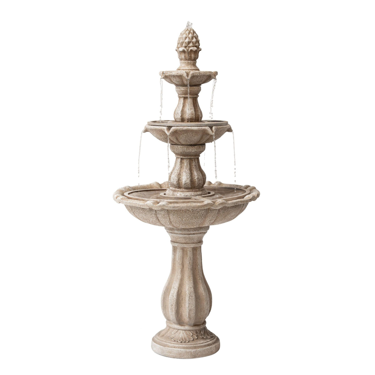 XBrand fountain front view showing elegant tiers and calming flow benefit