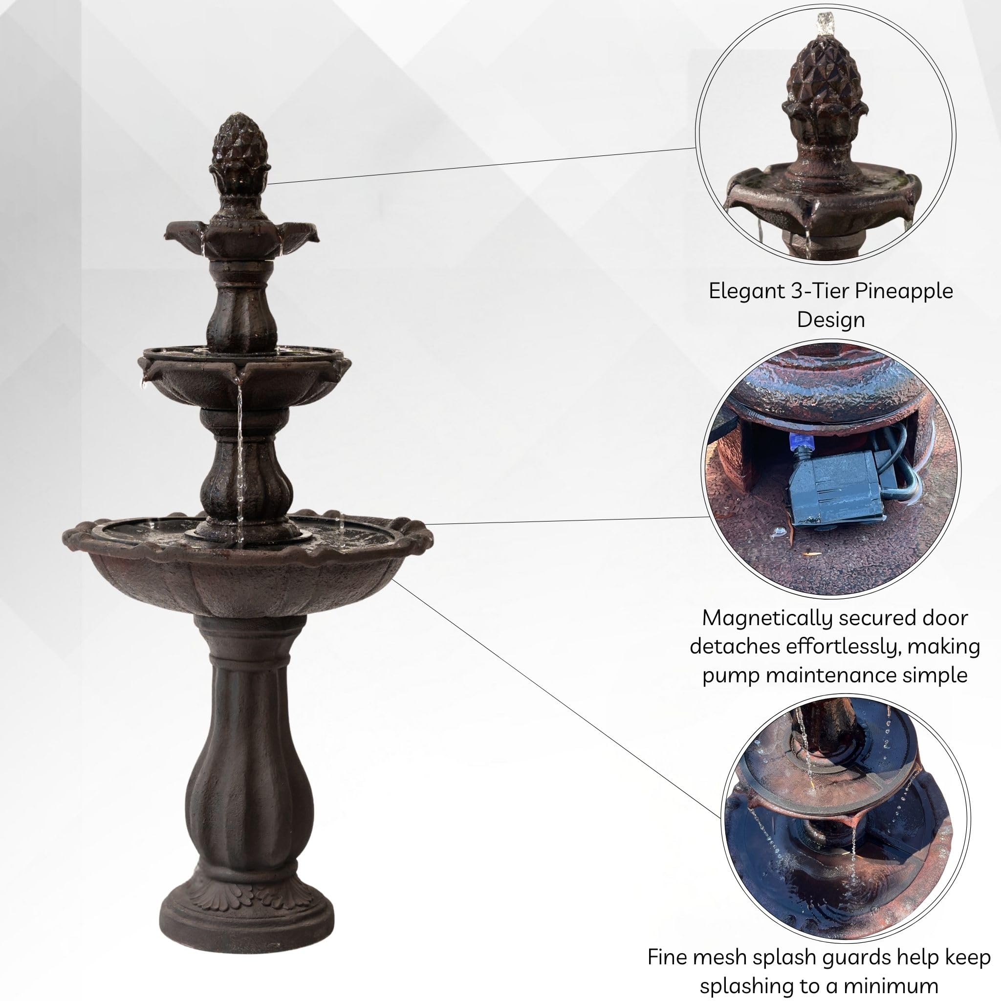 XBrand fountain in garden at dusk creating ambient atmosphere for outdoor evenings