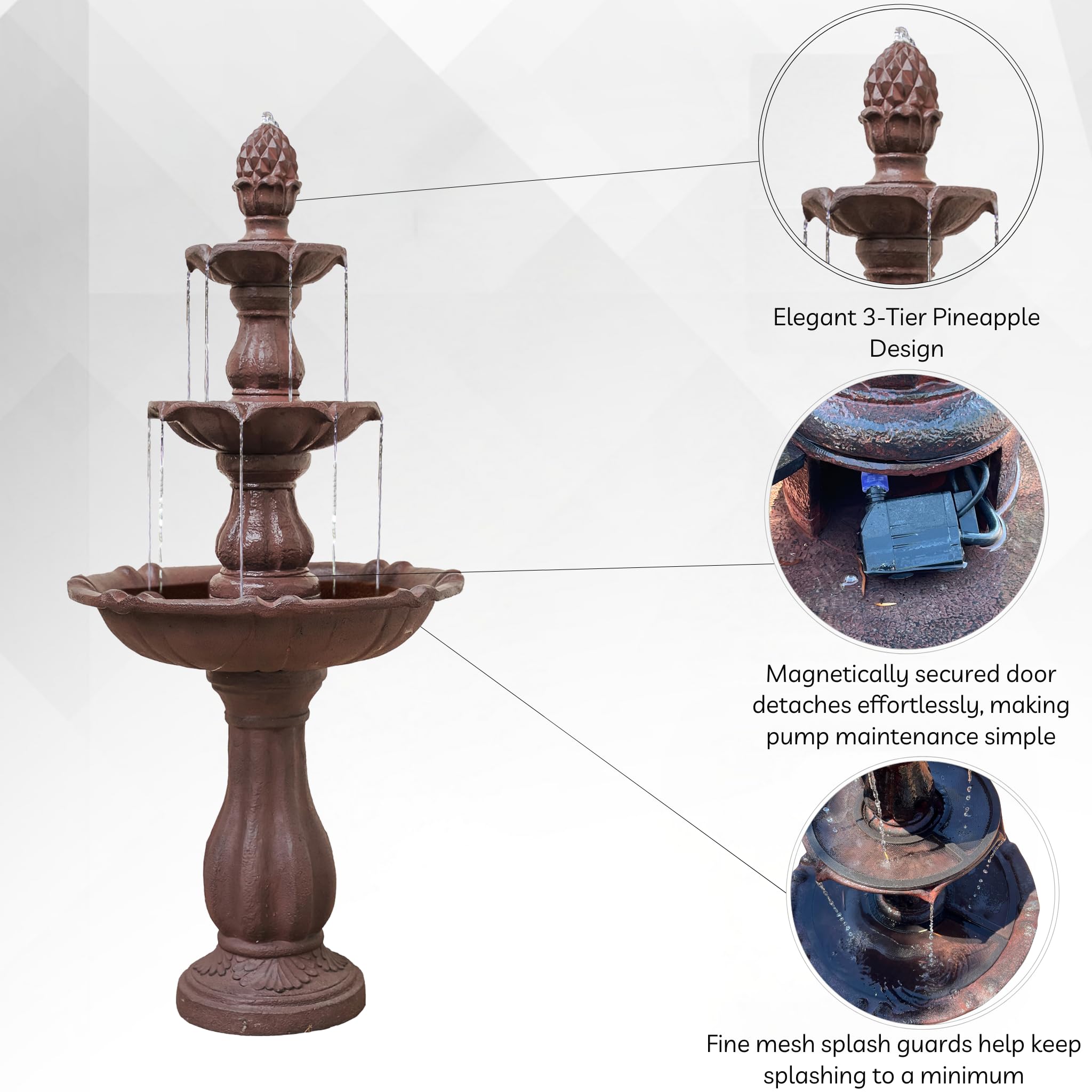 XBrand fountain pump and six-foot cord close-up for easy setup