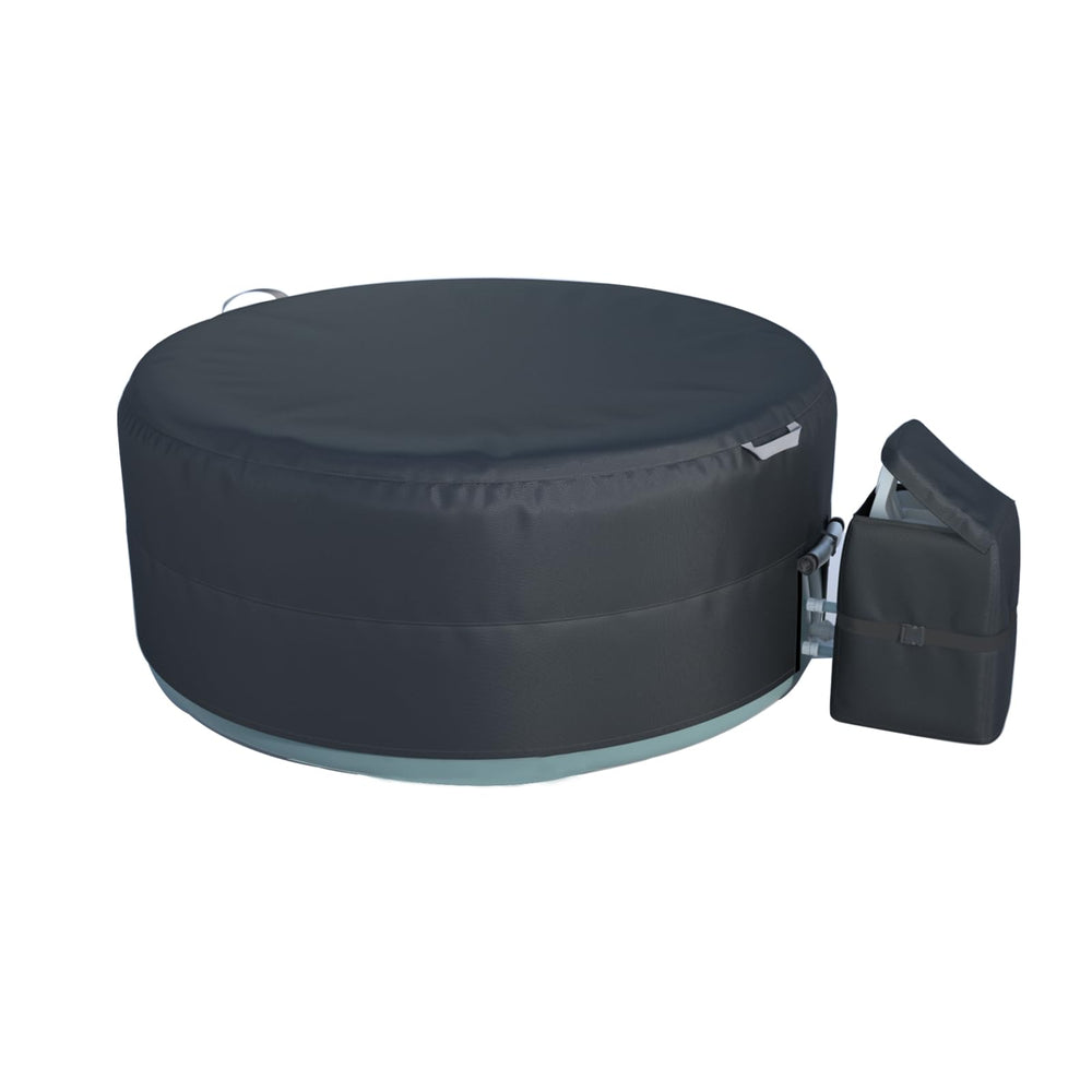 XCZ front view of black hot tub cover showing full-fit protection