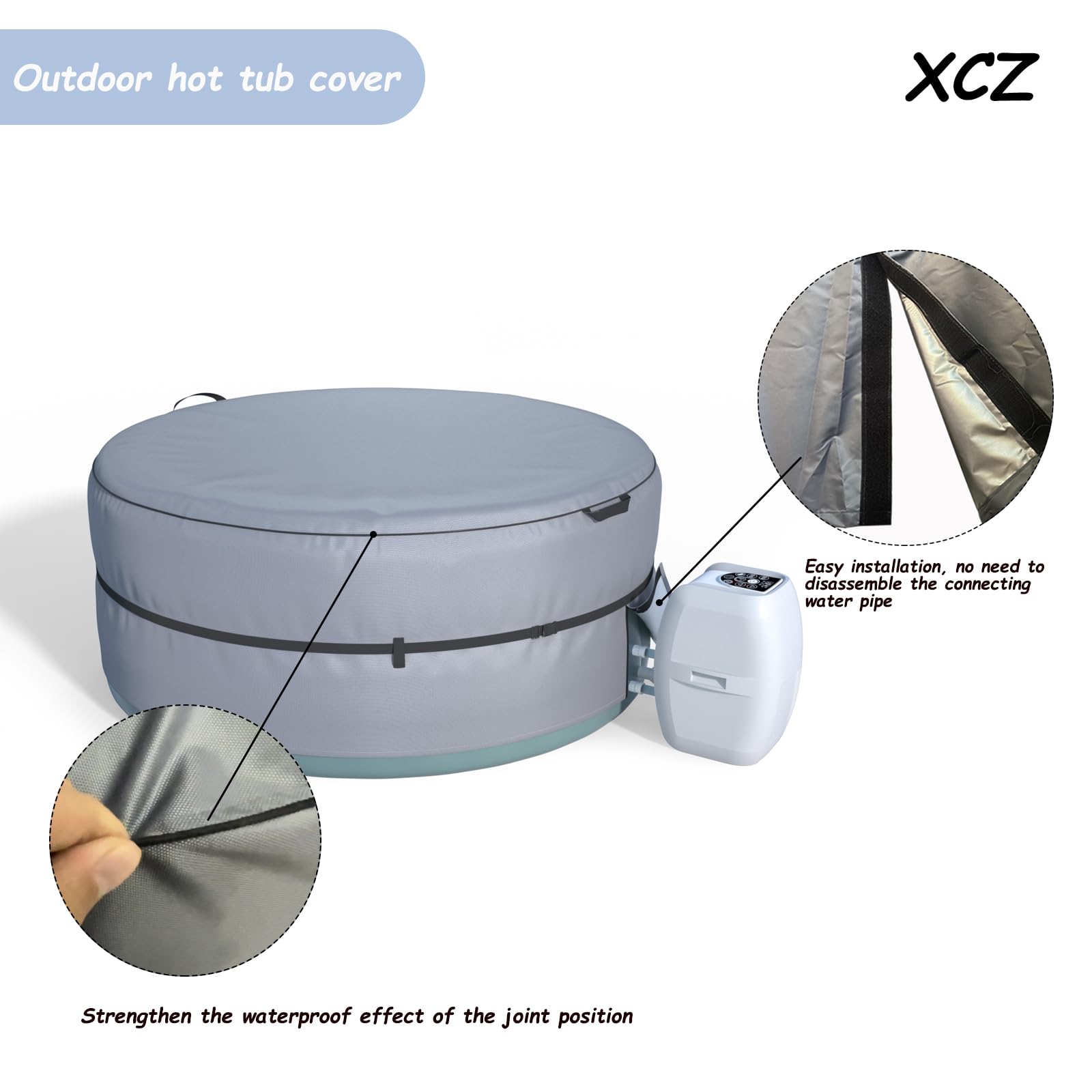 XCZ drawstring hem secured to prevent wind uplift and keep cover taut