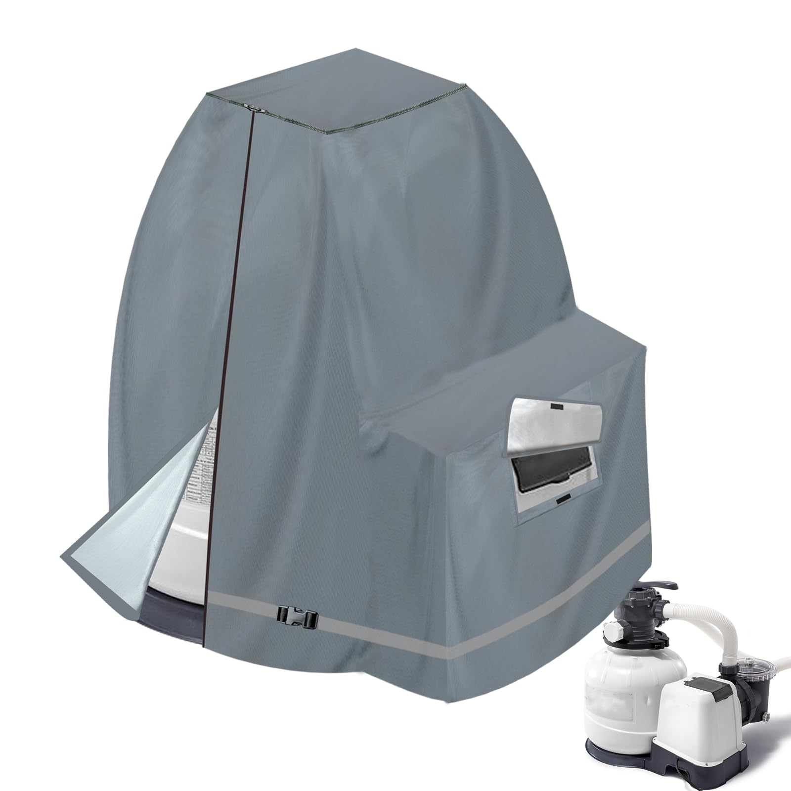 XCZ front view showing full gray cover protecting pump for weather resistance