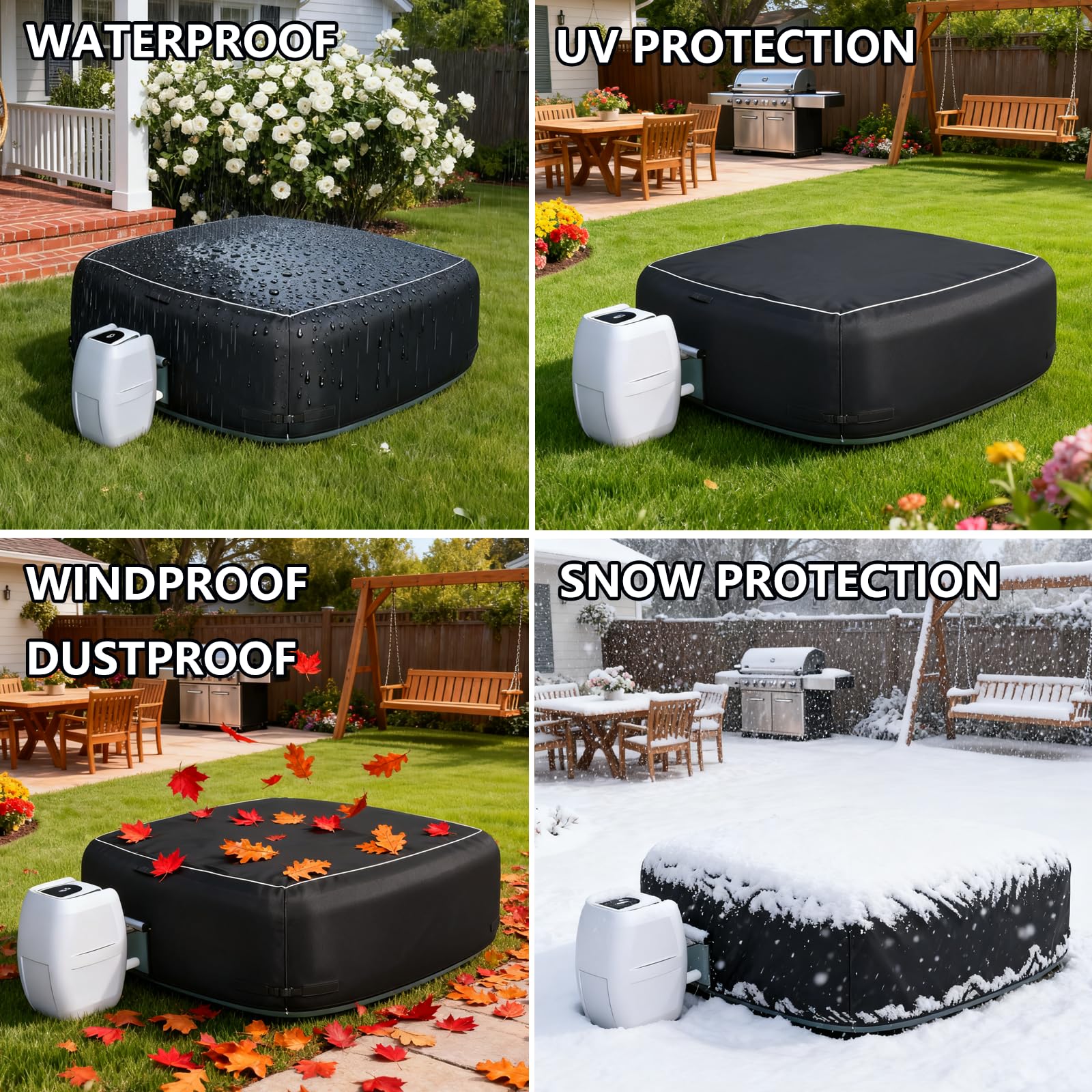XCZ full top coverage staged on a square tub protecting from debris