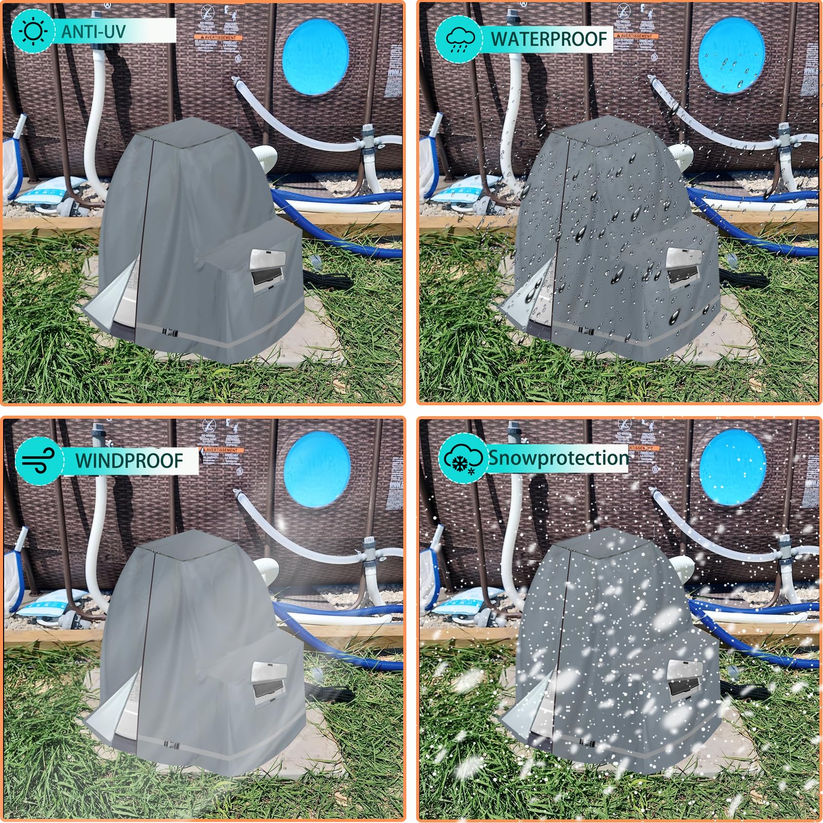 XCZ cover next to garden chair showing scale and fit for 12–16 inch filters