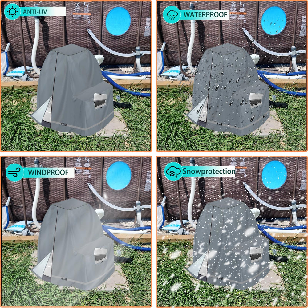 XCZ cover next to garden chair showing scale and fit for 12–16 inch filters