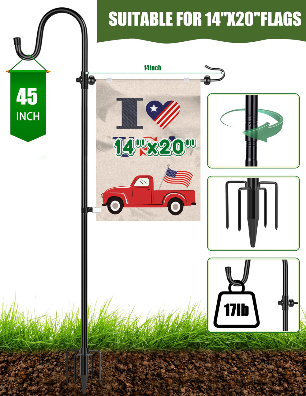 XDW-GIFTS close-up of tiger clip and spring stoppers securing a 14x20 flag
