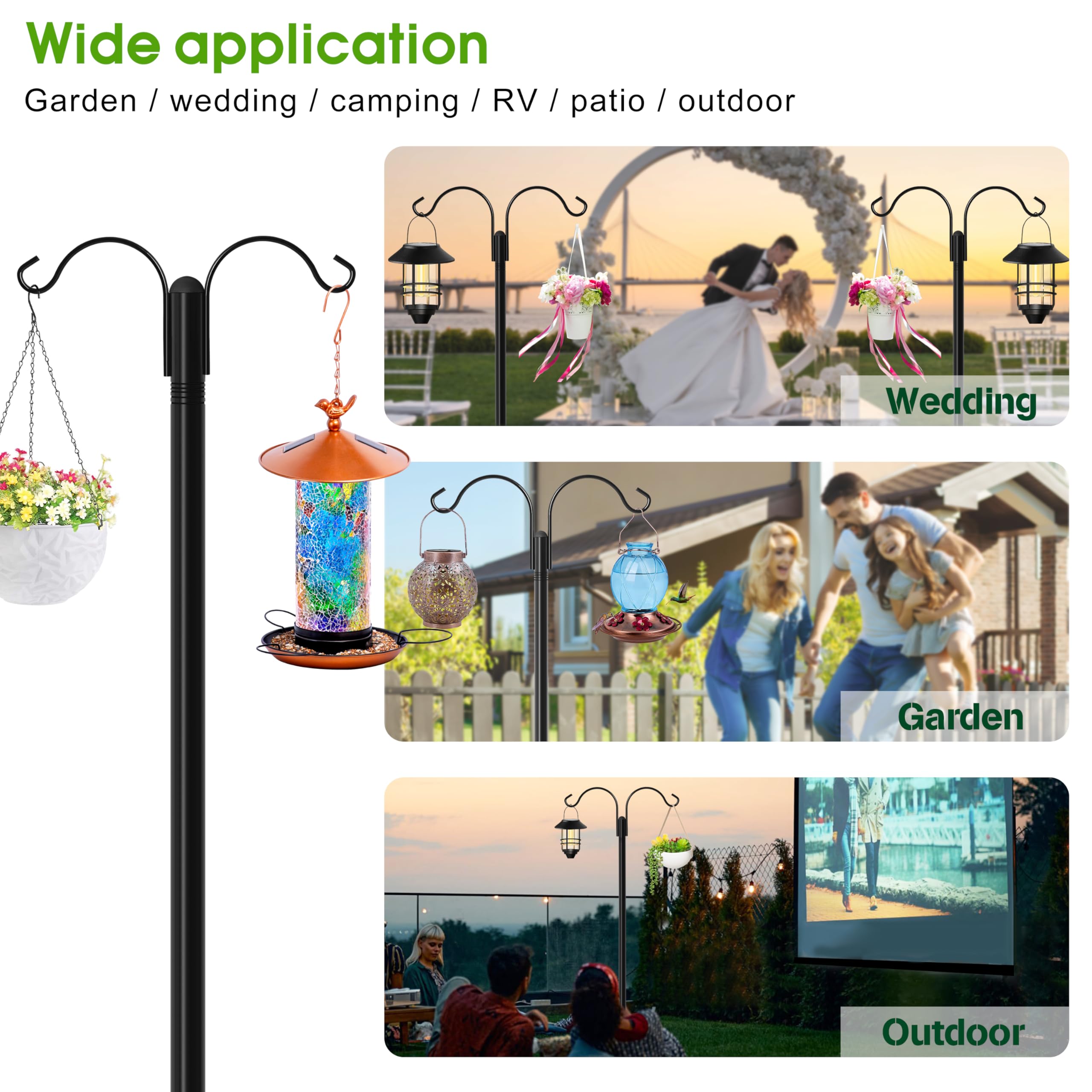 XDW-GIFTS double-arm poles holding two hanging planters to show multipurpose garden use