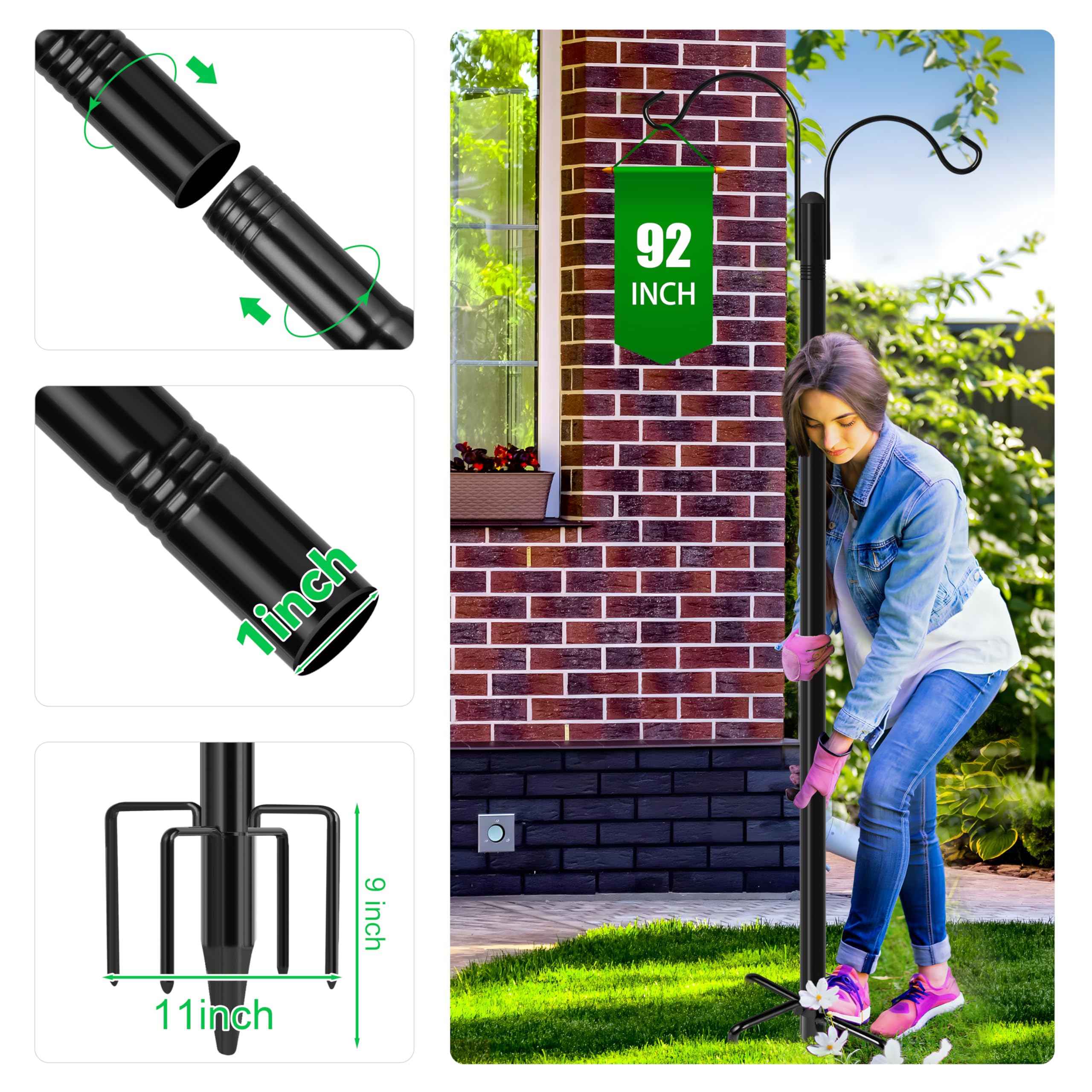 XDW-GIFTS five-prong base detail showing ground stake stability and anti-tip benefit