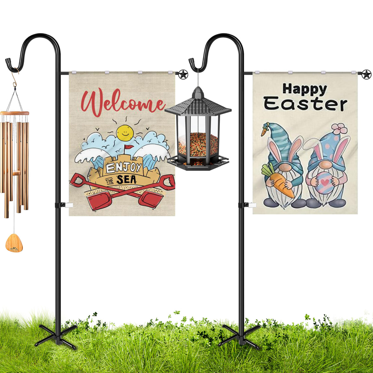 XDW-GIFTS front view of shepherd hook stand showing sturdy silhouette and visibility