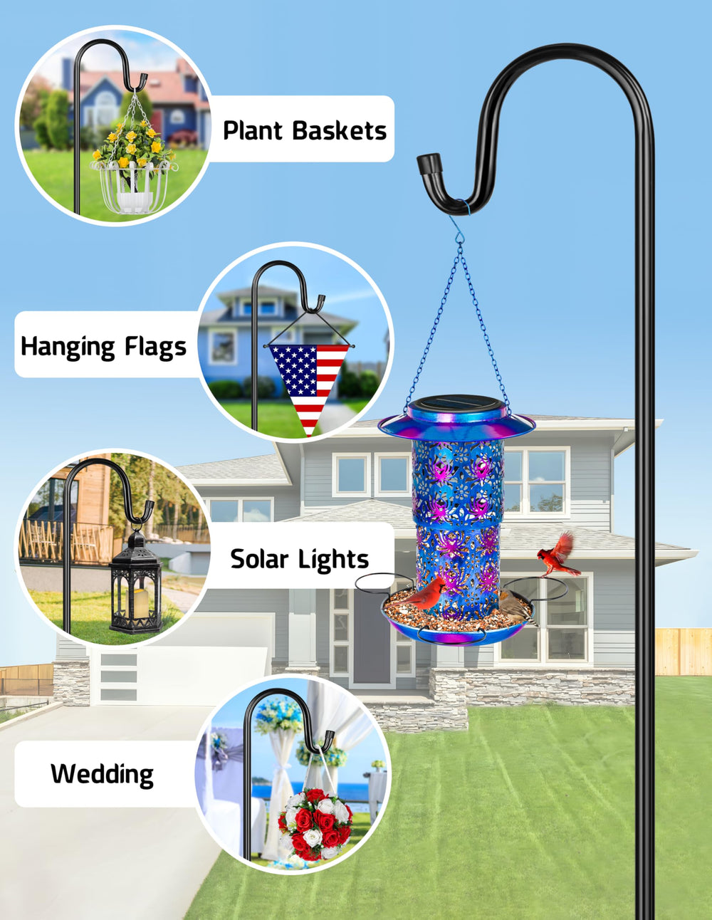 XDW-GIFTS hook supporting bird feeder and lantern illustrating weight capacity