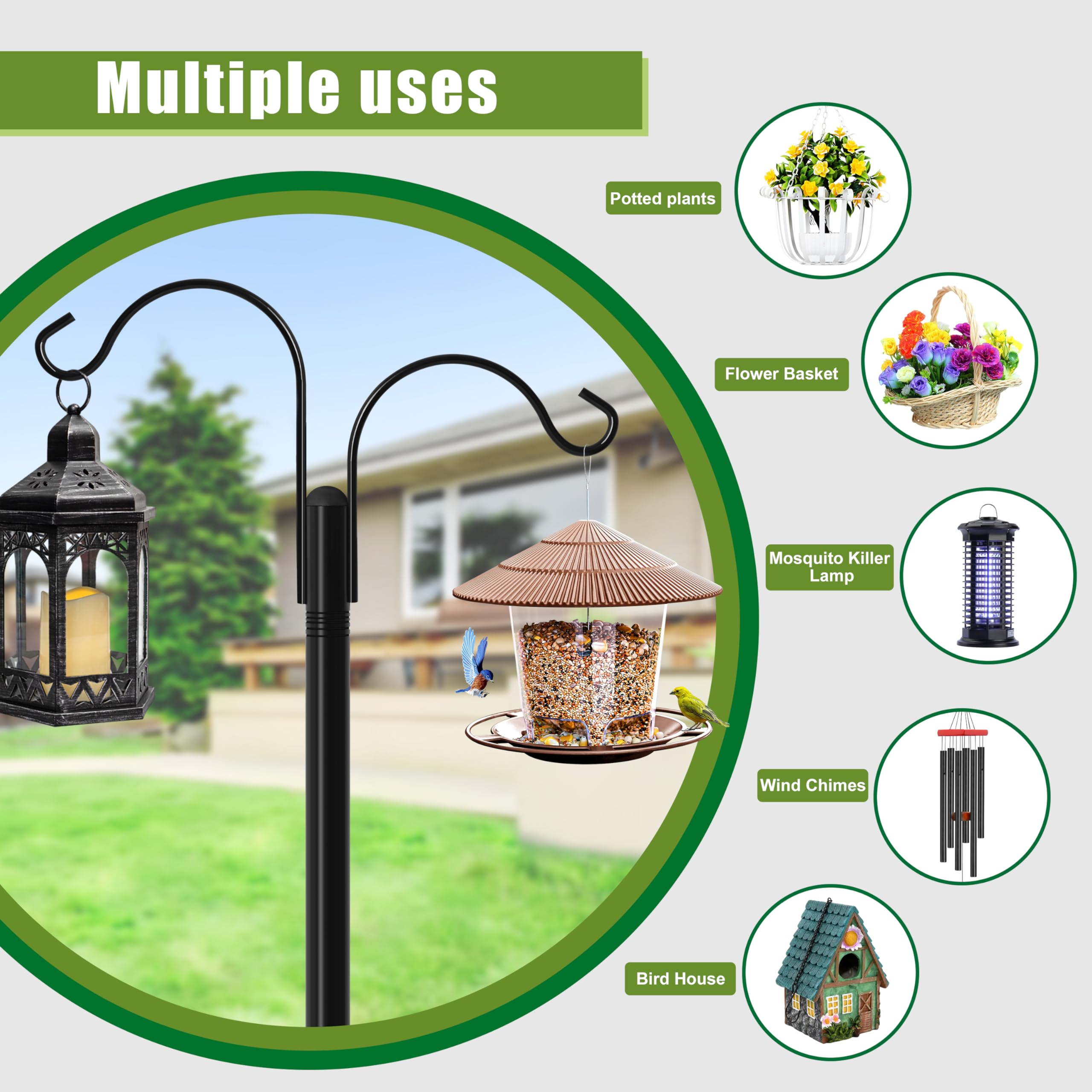 XDW-GIFTS shepherds hook in use with bird feeder for easy viewing