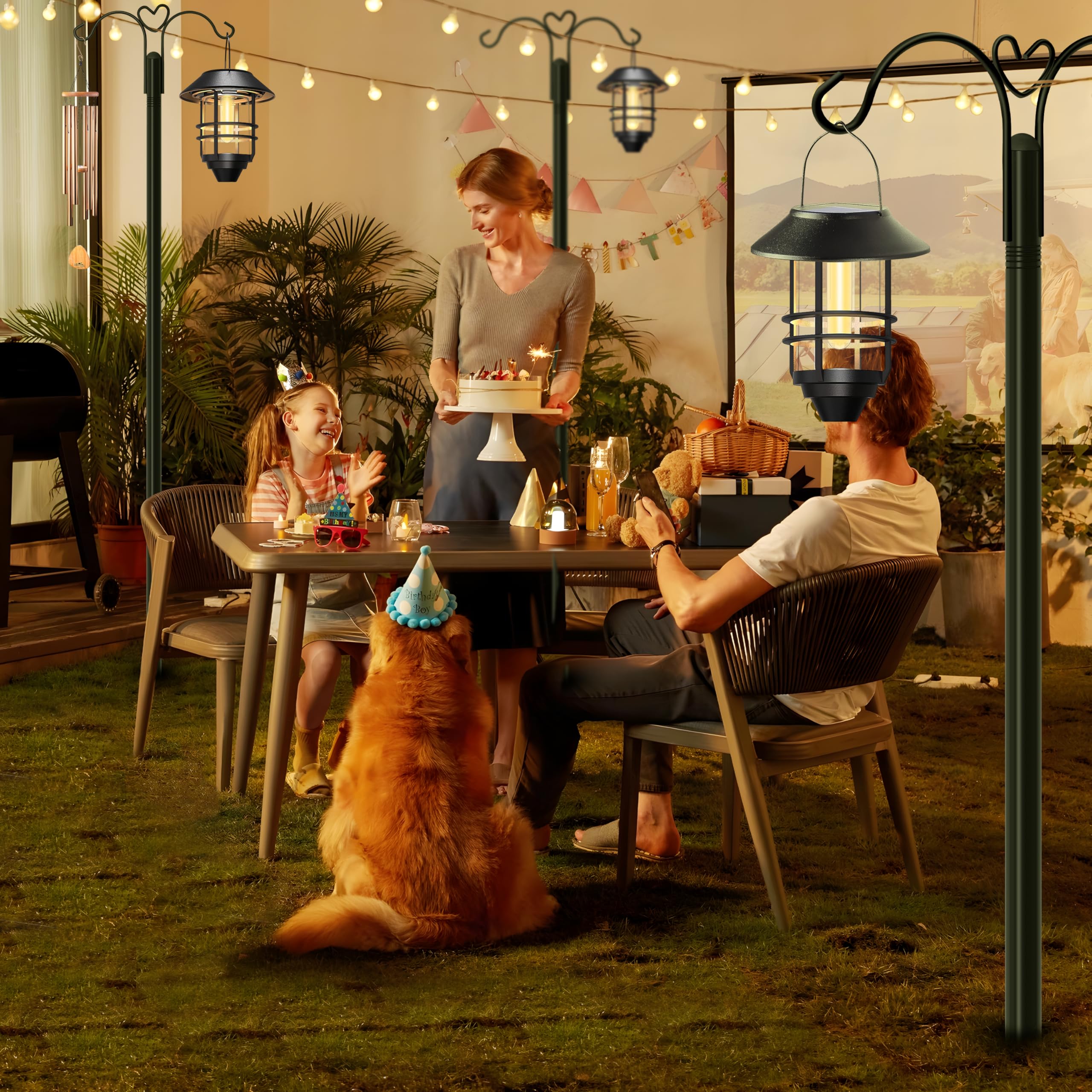 XDW-GIFTS shepherd hooks placed in a backyard setting showing decorative and functional use