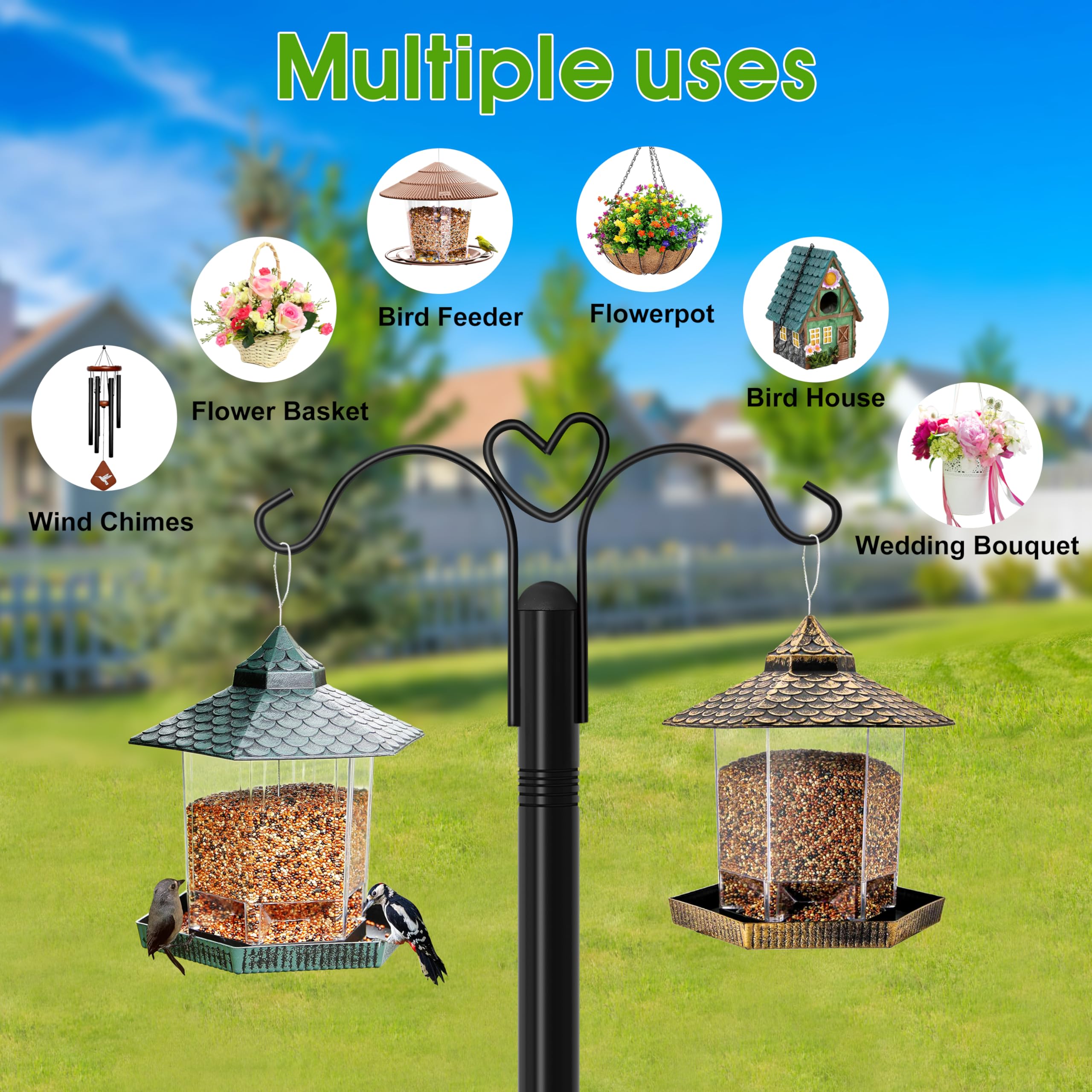 XDW-GIFTS pole with two bird feeders showing dual-hang convenience for attracting birds