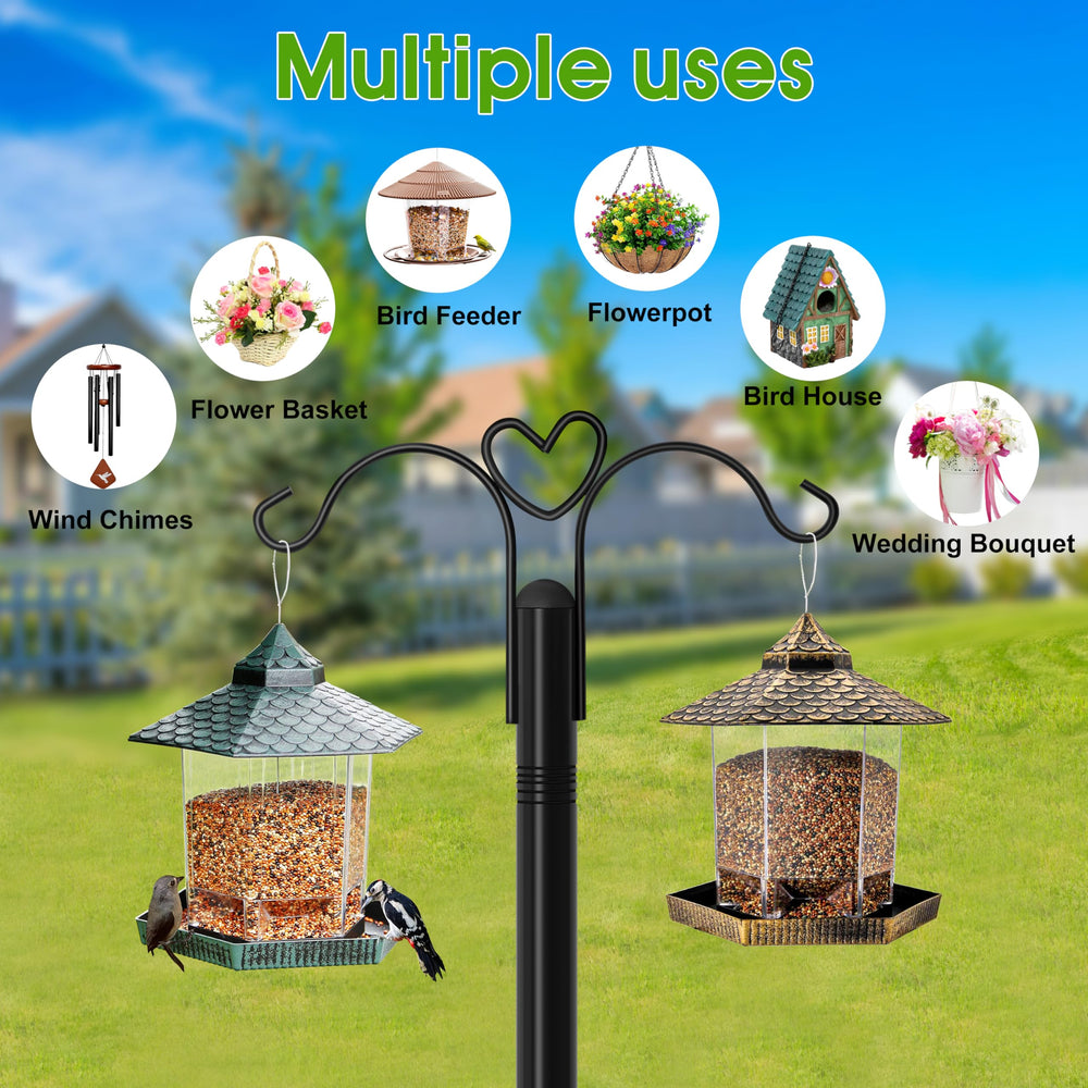XDW-GIFTS pole with two bird feeders showing dual-hang convenience for attracting birds