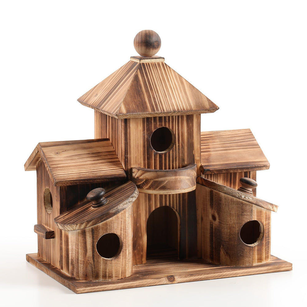 XDYGHH front view showing six-hole design and rustic appeal for attracting small birds
