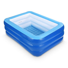 XFlated front view of blue kiddie pool showing safe splash area benefits