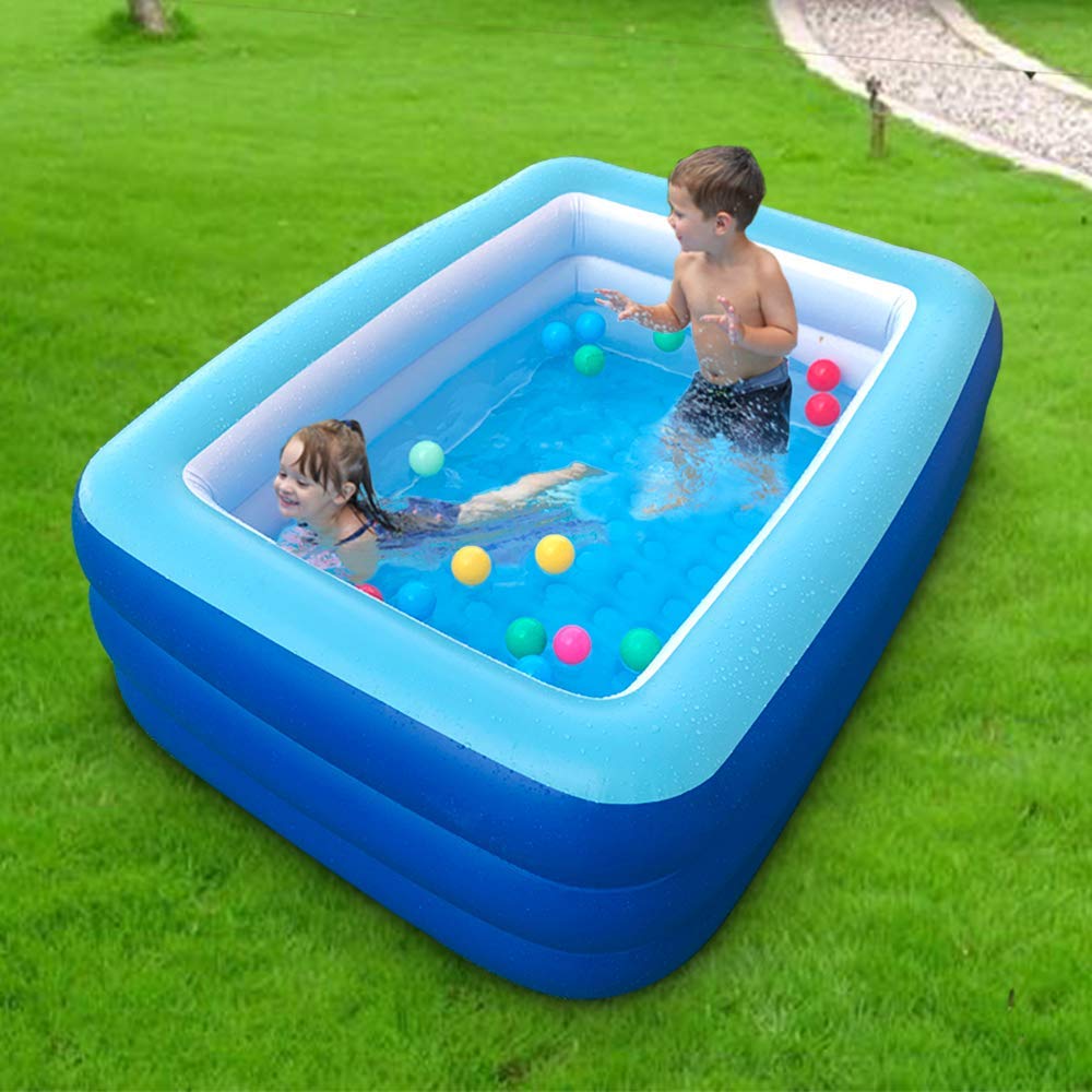 XFlated pool next to adult for clear size and capacity reference