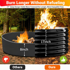 XGMDD backyard bonfire in use showing full wood load and cozy gathering benefit