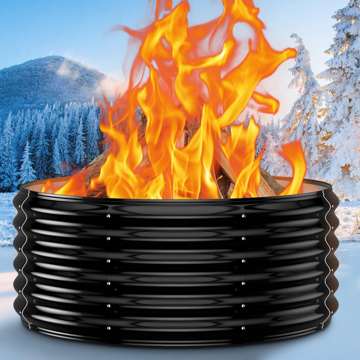 XGMDD front view of galvanized fire ring showing sturdy bowl and safe containment