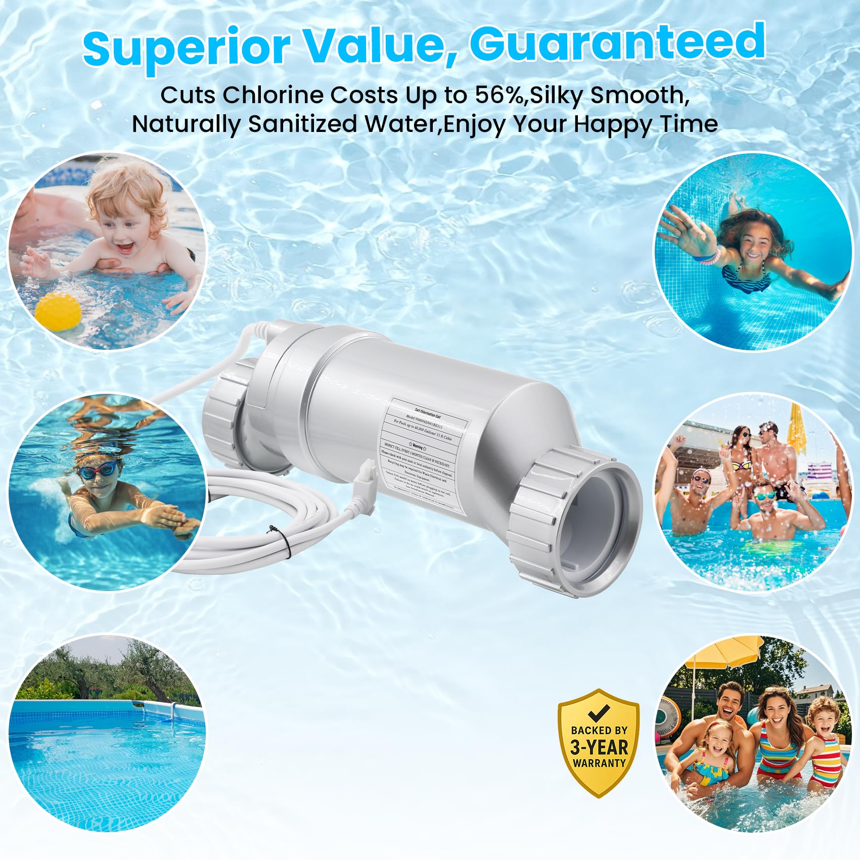 XHHEZQ salt cell in backyard pool setup illustrating soft water and lower costs benefit