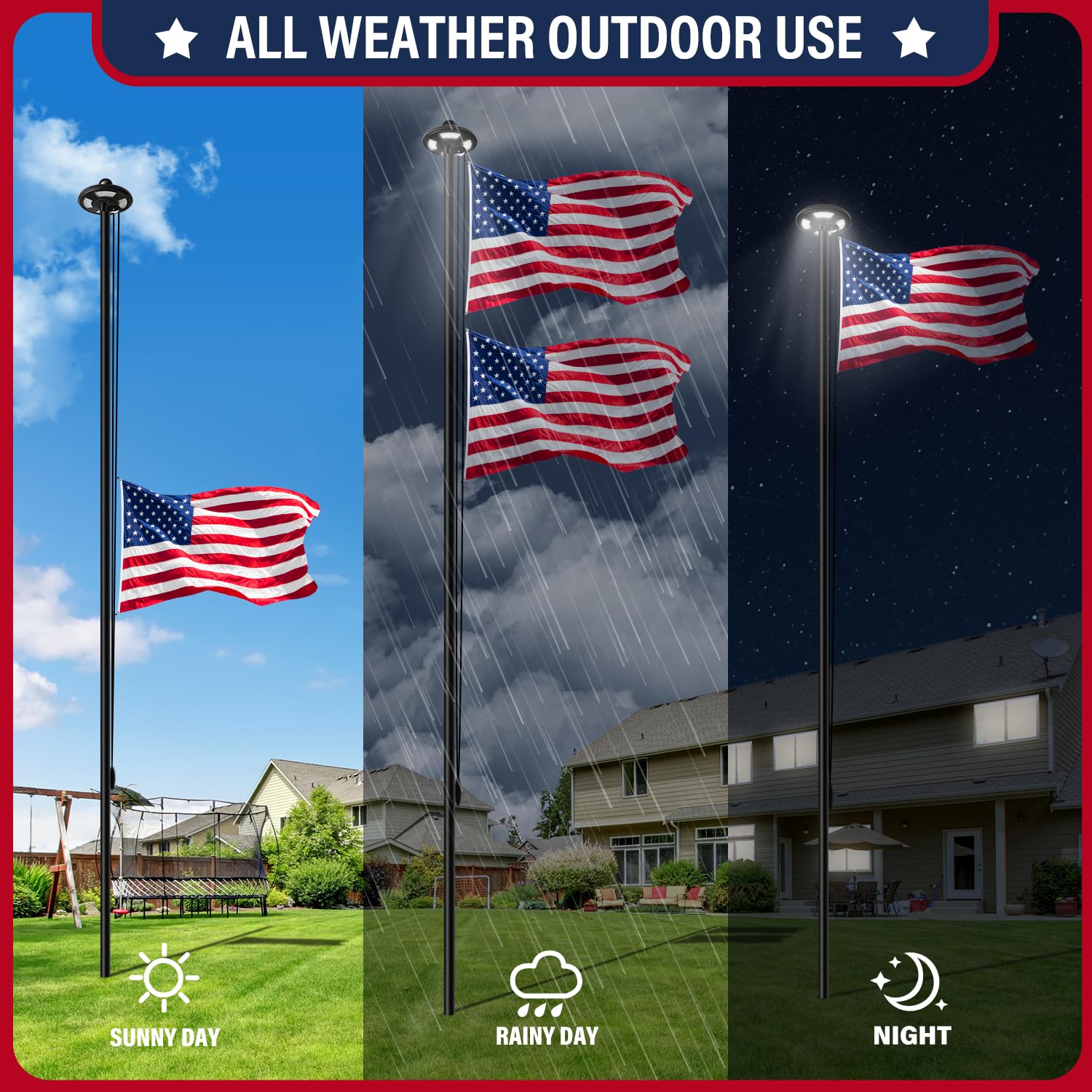 XIFAN flag in wind lifestyle mounted and lit for visible display