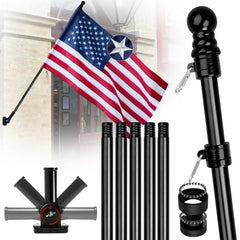 XIFAN flagpole front view showing full 6ft pole and black finish, durable outdoor display
