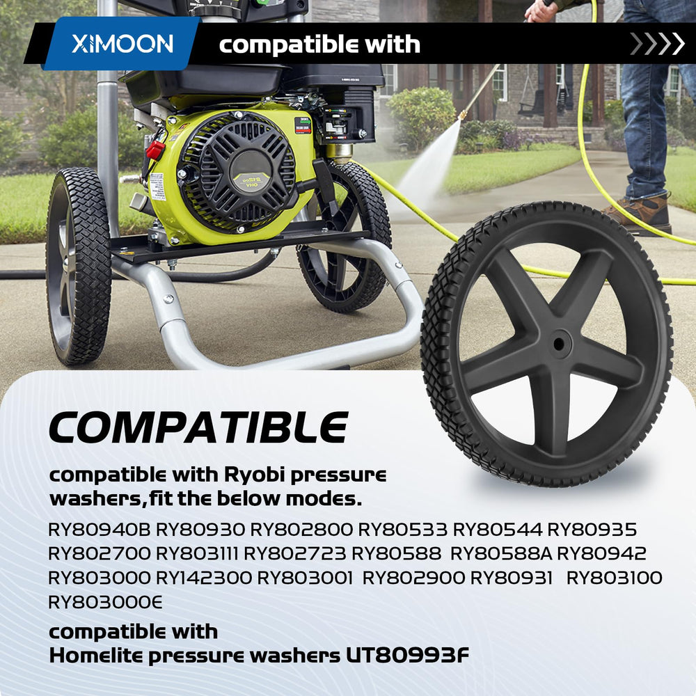 Ximoon wheels installed on pressure washer for easier transport