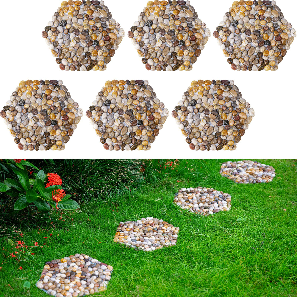 Xindian front-facing hexagon stepping stones showing rustic appeal and instant walkway improvement