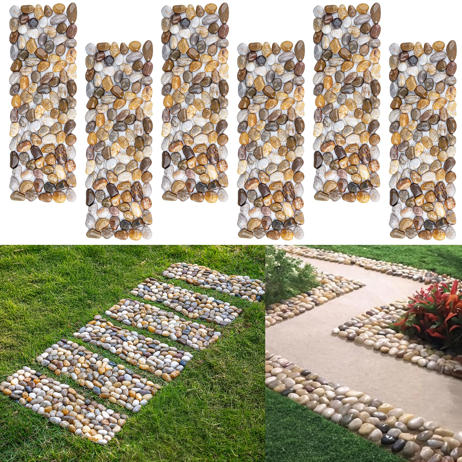 Xindian stepping stones front view showing natural pebbles and quick install benefit