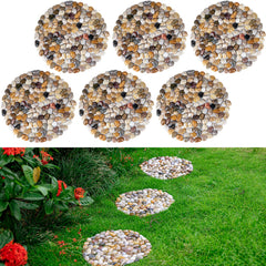 Xindian front view of six round pebble mats showing natural color appeal and curbside style