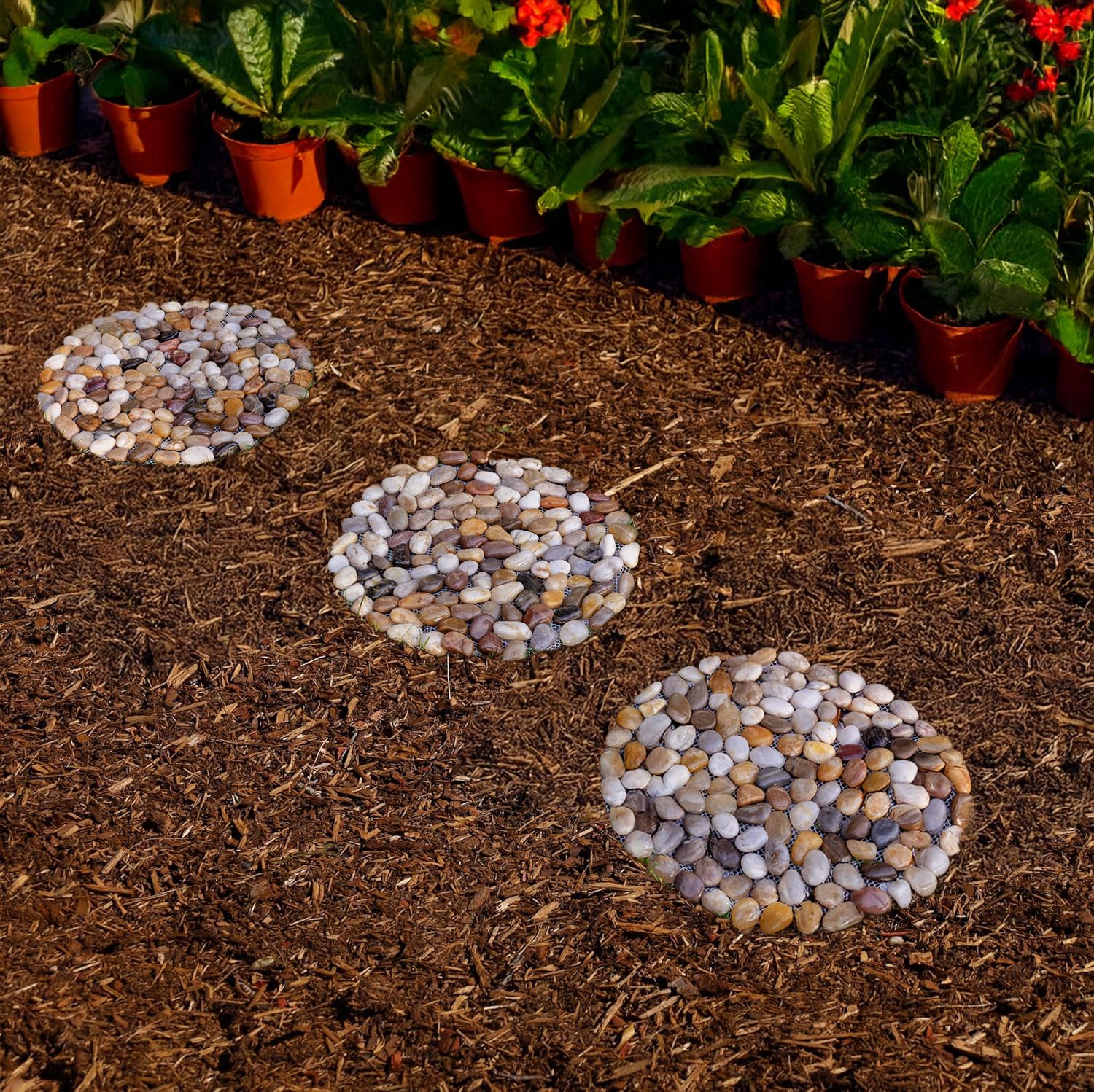 Xindian stepping stones laid across a garden path demonstrating instant landscaping effect