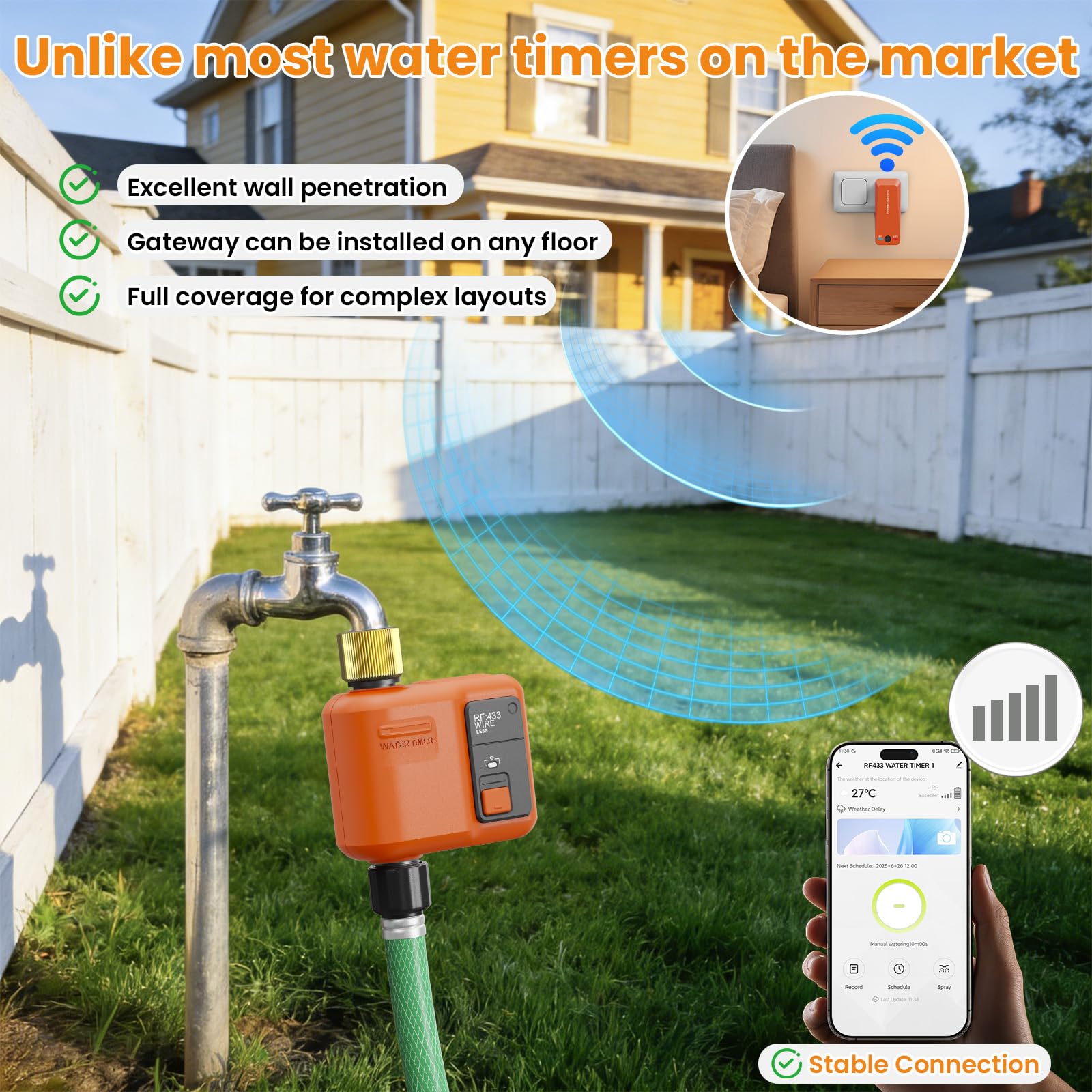 XinFuture mounted on garden hose demonstrating durable outdoor use advantage