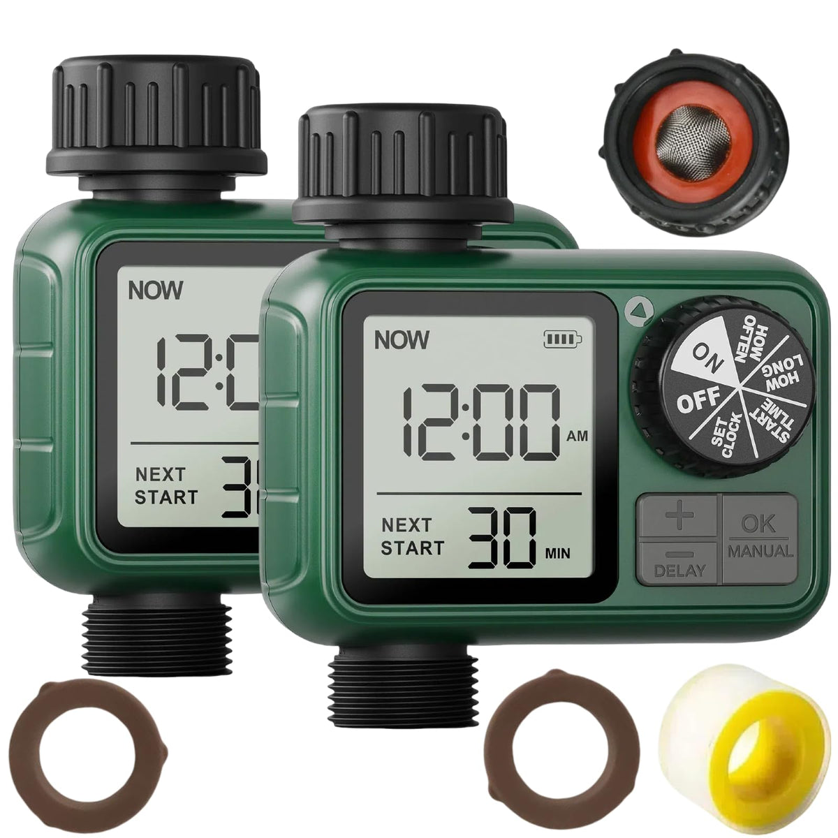 XinFuture front view showing compact weatherproof timer and clear display for easy scheduling