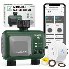 XinFuture front view of timer showing dual outlets and control buttons for easy operation
