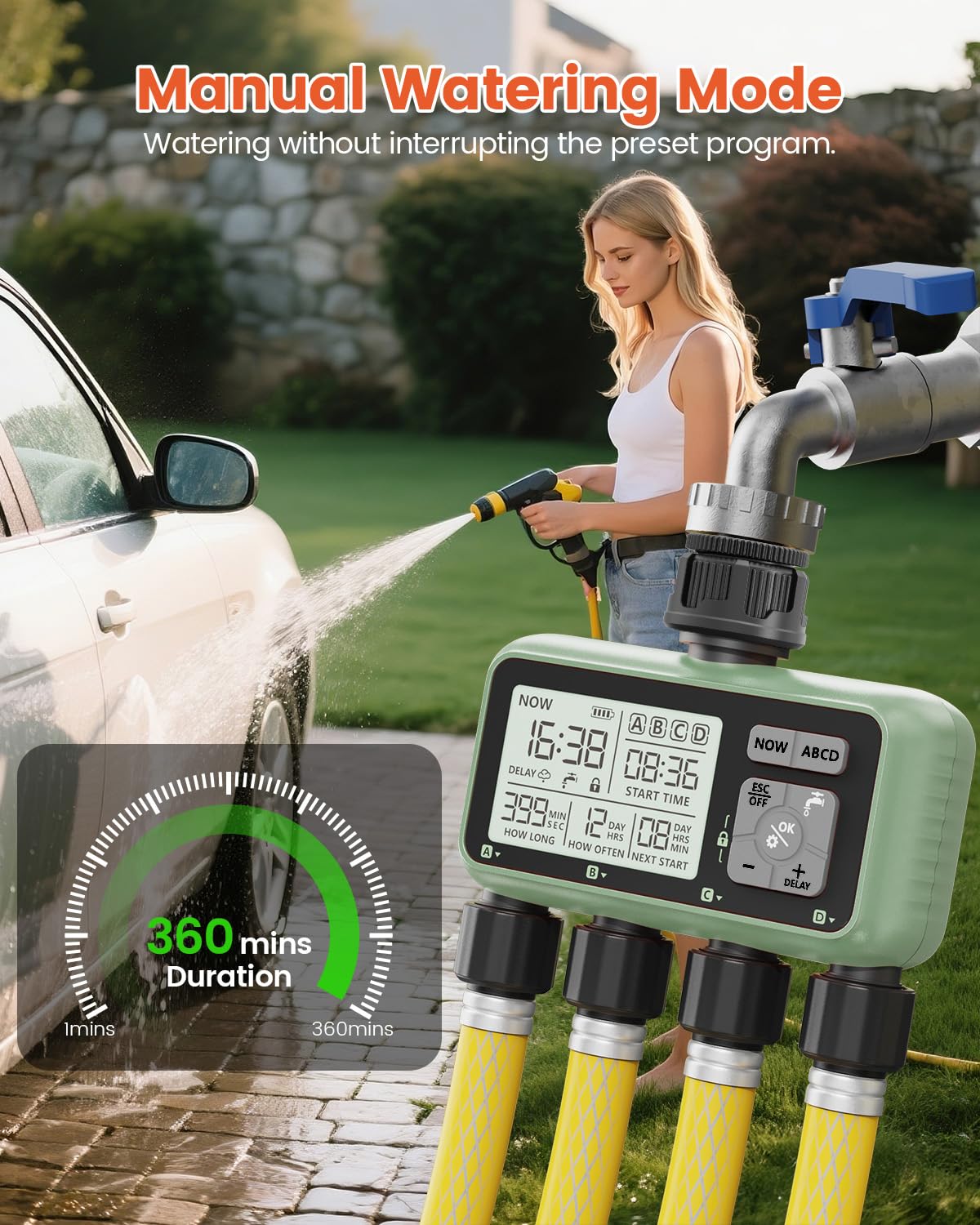 XinFuture sprinkler running in yard illustrating reliable automatic watering