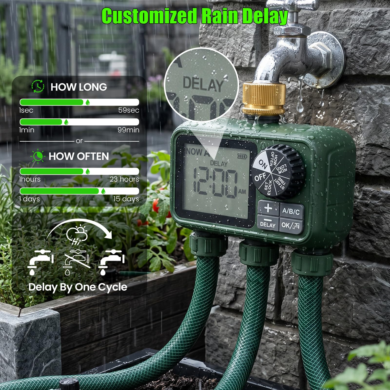 XinFuture installed on garden faucet for quick no-tools setup and use
