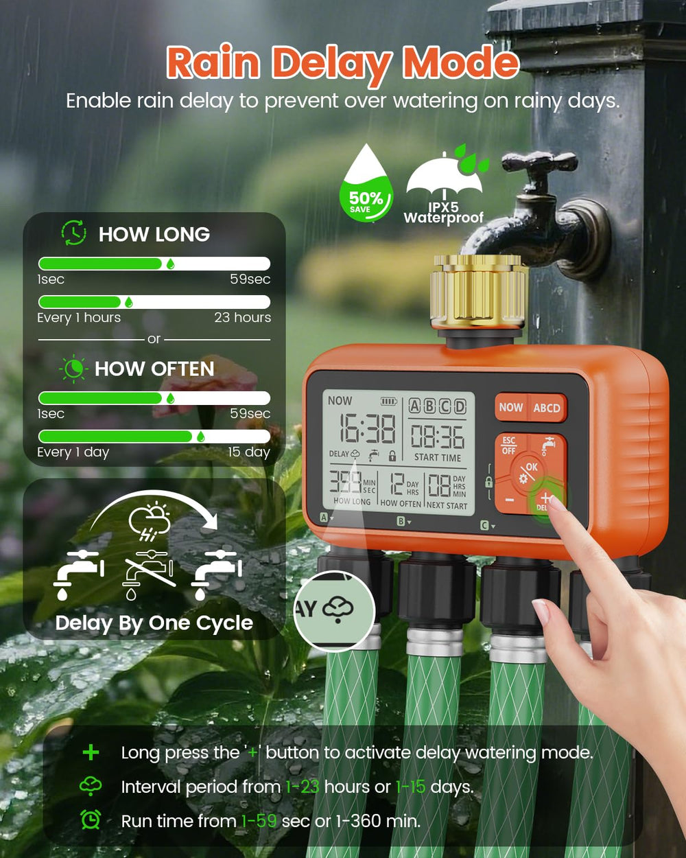 XinFuture attached to garden faucet emphasizing durable outdoor installation benefit