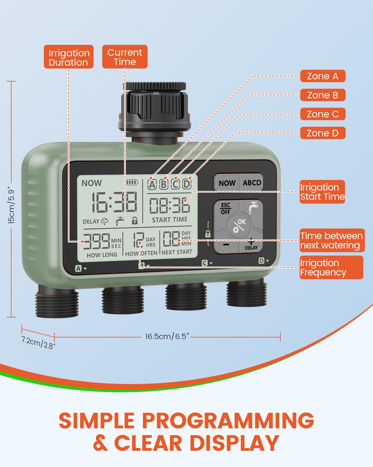 XinFuture installed on garden hose in backyard for convenient irrigation
