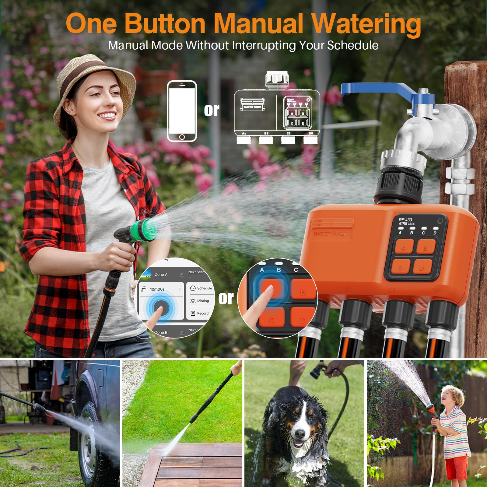 XinFuture manual button operation image showing quick manual watering benefit